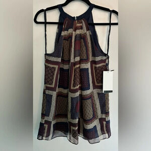 Worth Womens 100% silk‎ halter top on patchwork pattern NWT size 6. MSRP $328